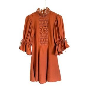 angel biba orange dress Knit orange colorblock midi dress with open back detail (Small)